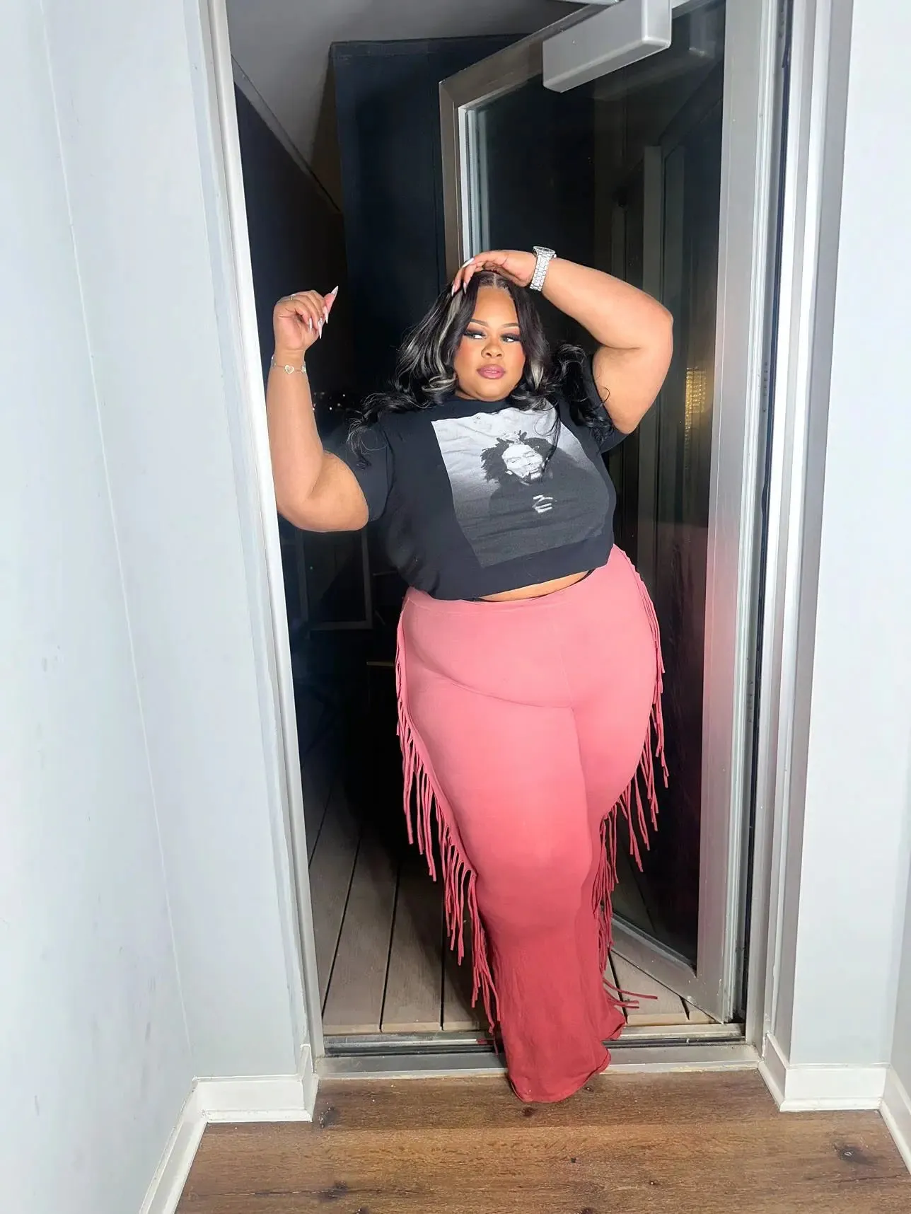 OMBRÉ FRINGE PANTS (BURGUNDY)