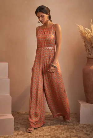 Orange Green Ikkat Jumpsuit