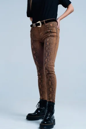 Orange Reversible Snake Print Skinny Jeans
