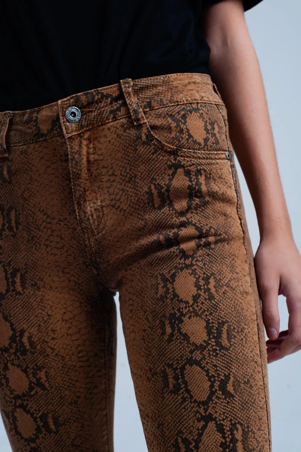 Orange Reversible Snake Print Skinny Jeans