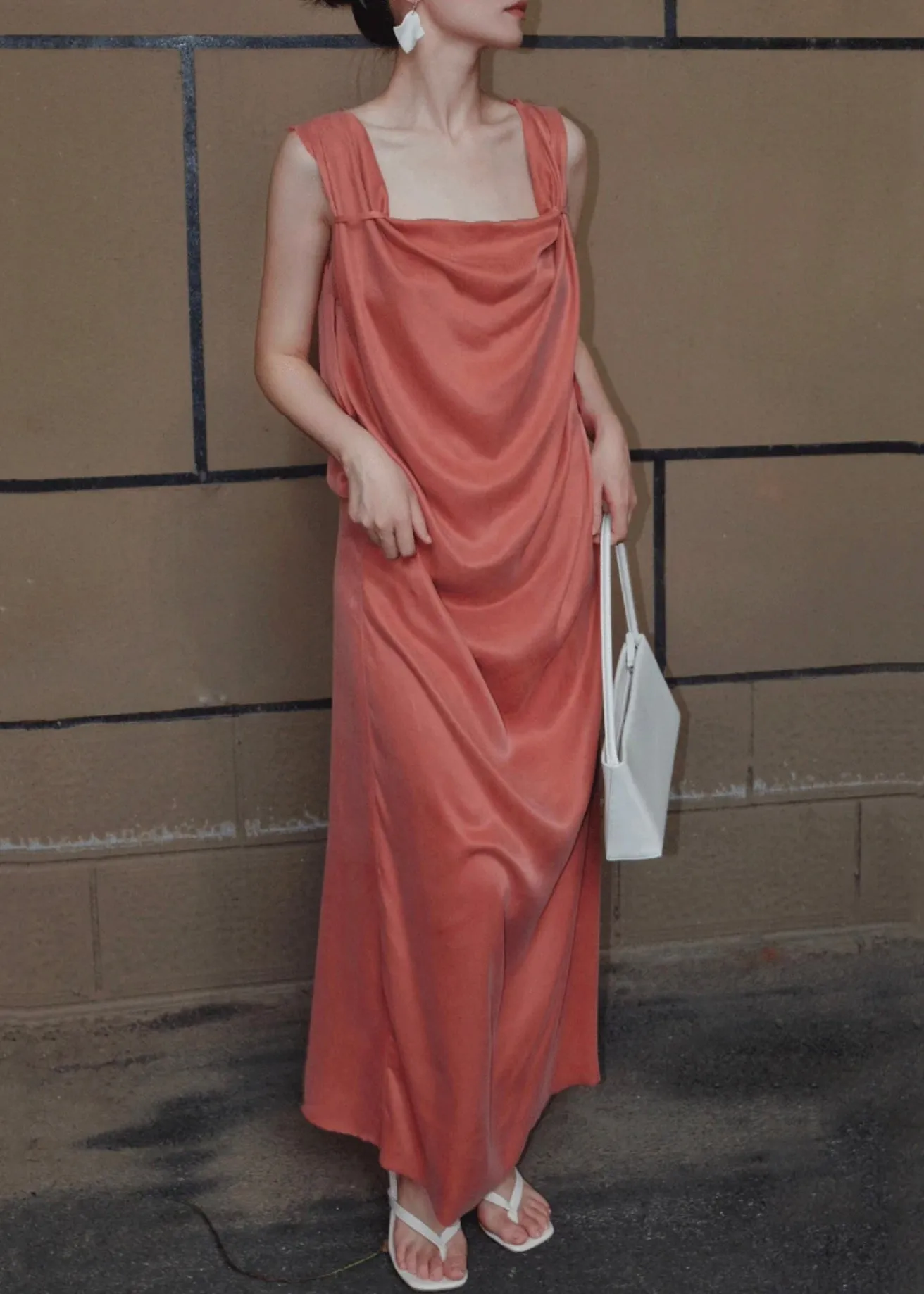 Orange Women Dresses Up Solid Sleeveless Lace Long Silk