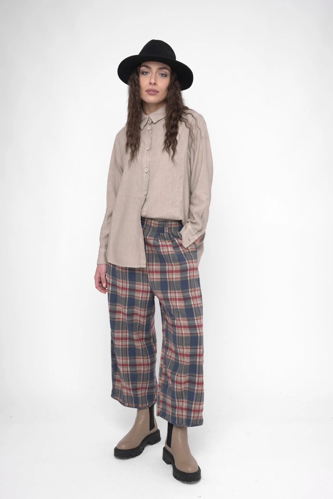Palazzo Plaid Cotton Pant