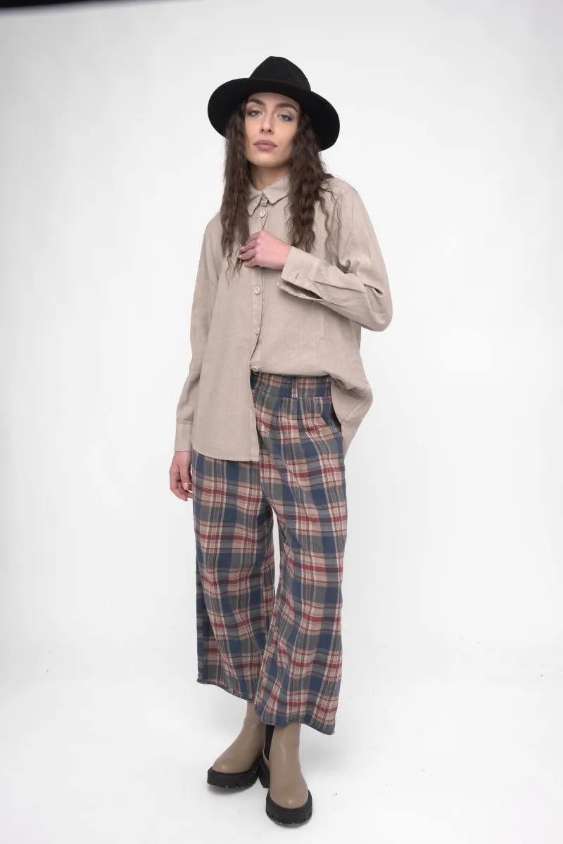 Palazzo Plaid Cotton Pant