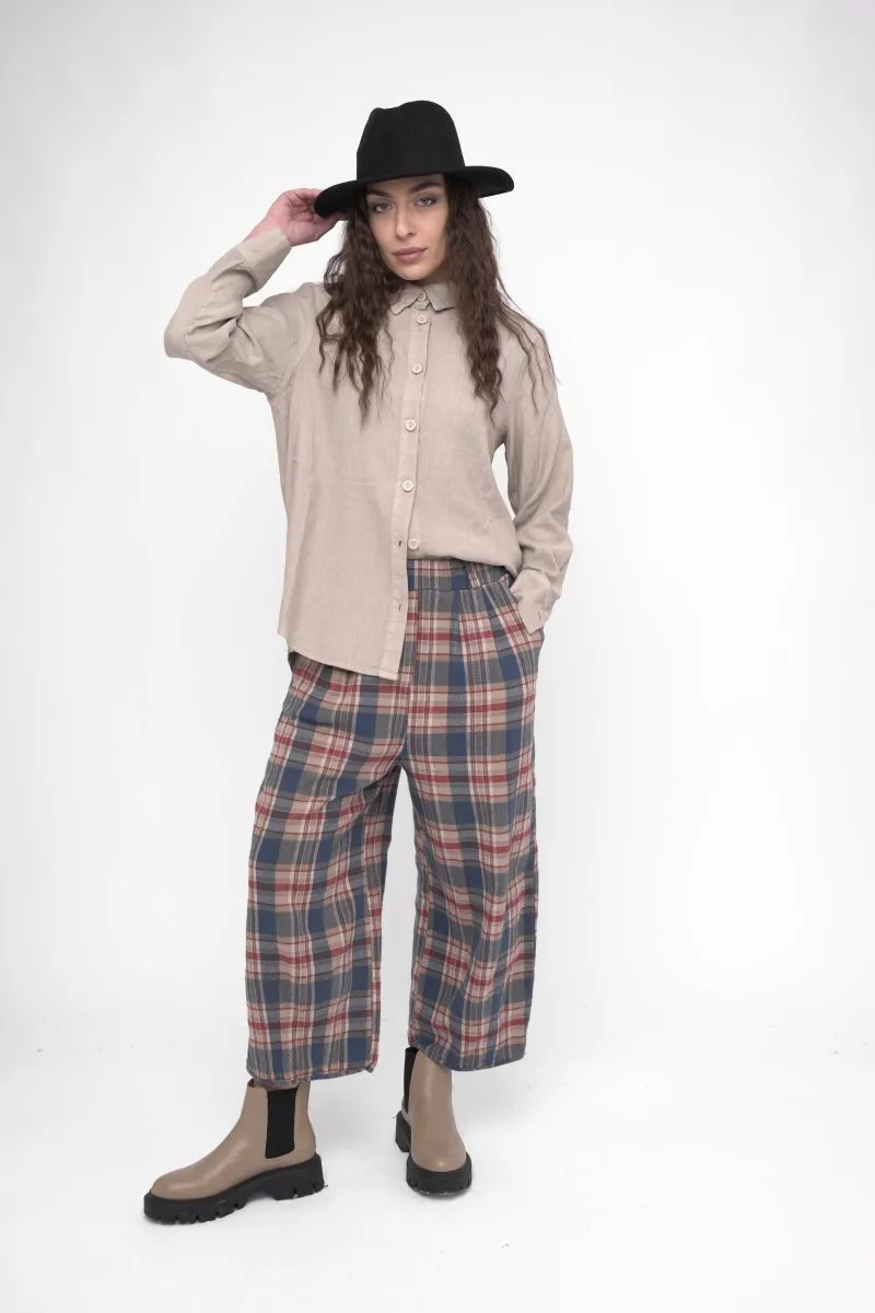 Palazzo Plaid Cotton Pant
