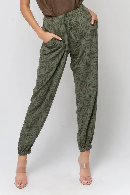 PALM PRINTED JOGGER PANTS