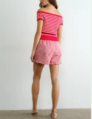 Parisian Appeal Off the Shoulder Knitted Top (BLACK & WHITE, RED STRIPE)