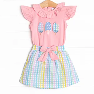Pastel Popsicles Applique Skirt Set, Pink