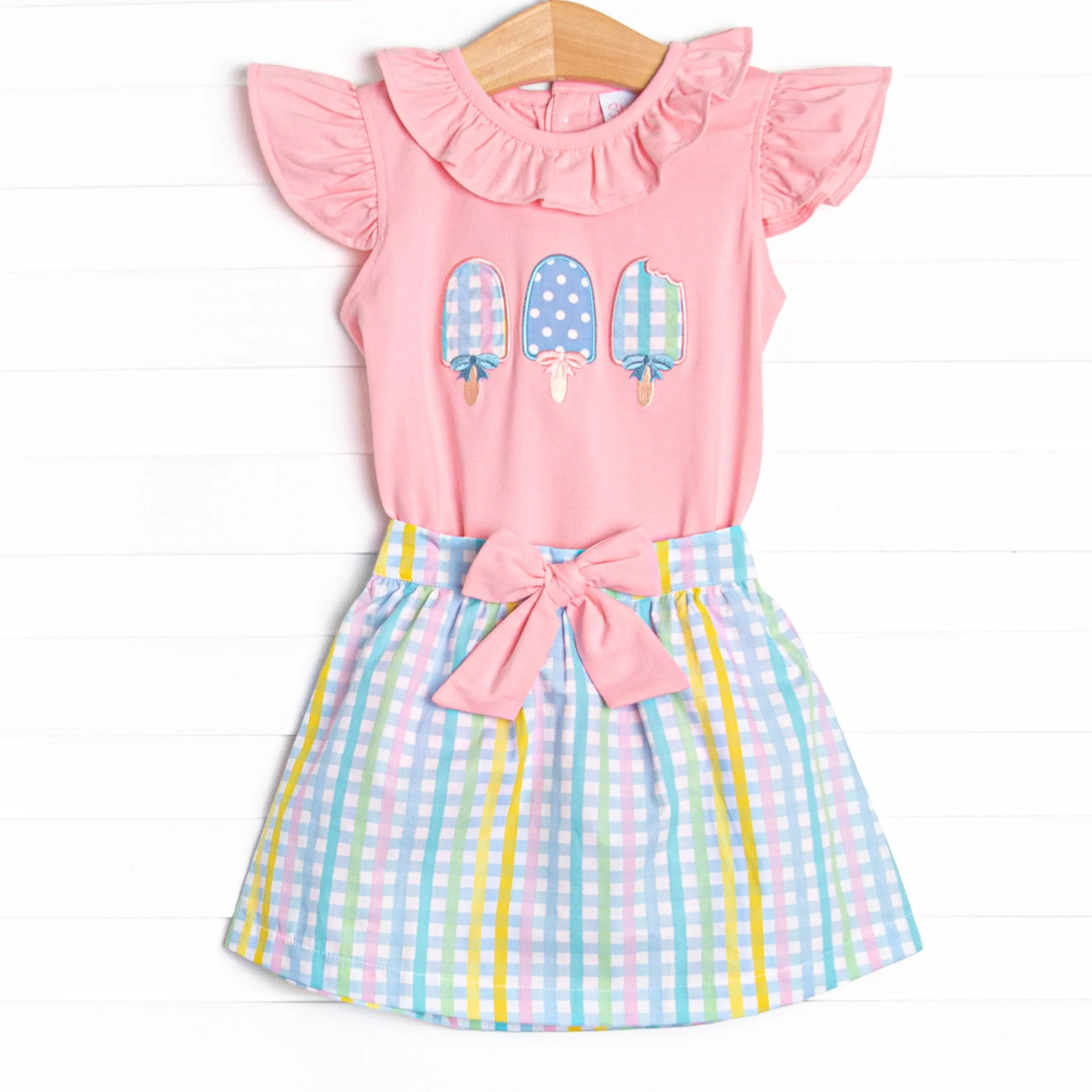 Pastel Popsicles Applique Skirt Set, Pink
