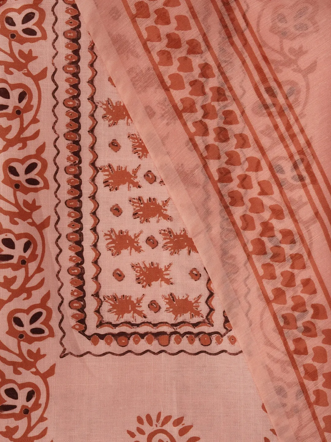 Peach Floral Printed Cotton Blend Dress Material with Dupatta
