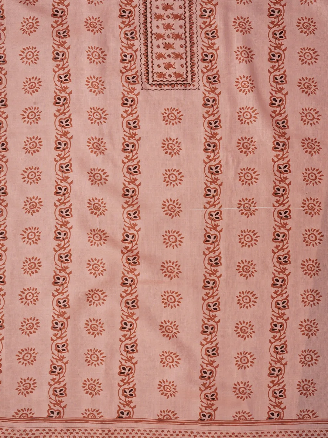 Peach Floral Printed Cotton Blend Dress Material with Dupatta