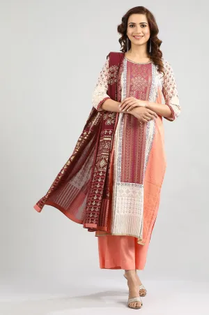 Peach Round Neck Printed kurta Set