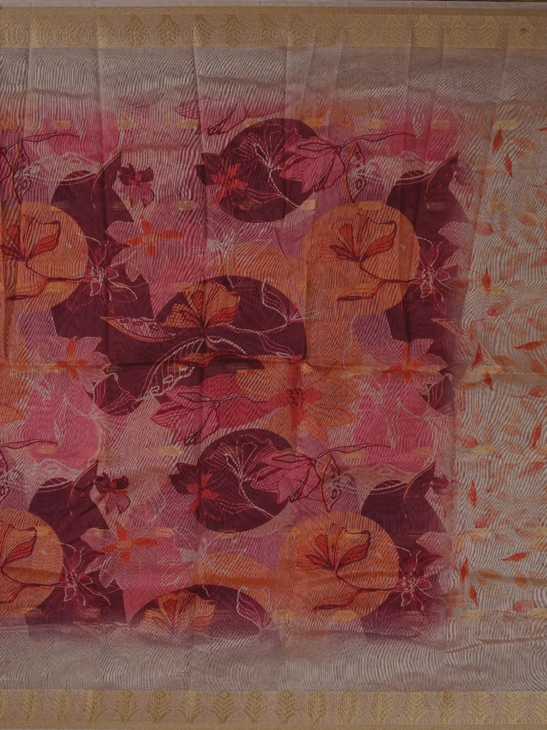 Peach Sequin Work Floral Printed Cotton Blend Dress Material with Dupatta