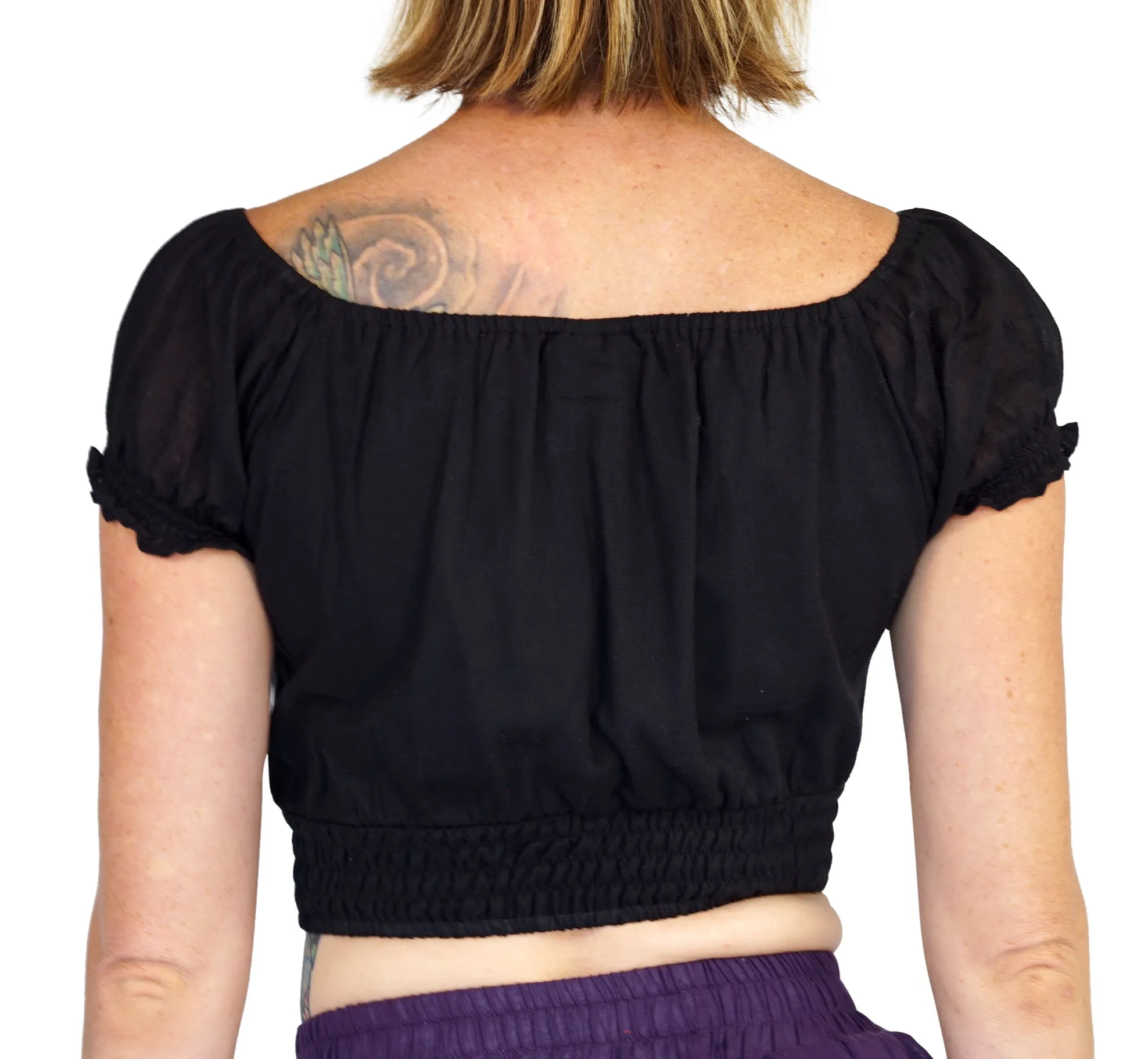 'Peasant Crop Top' Belly Showing Blouse - Black