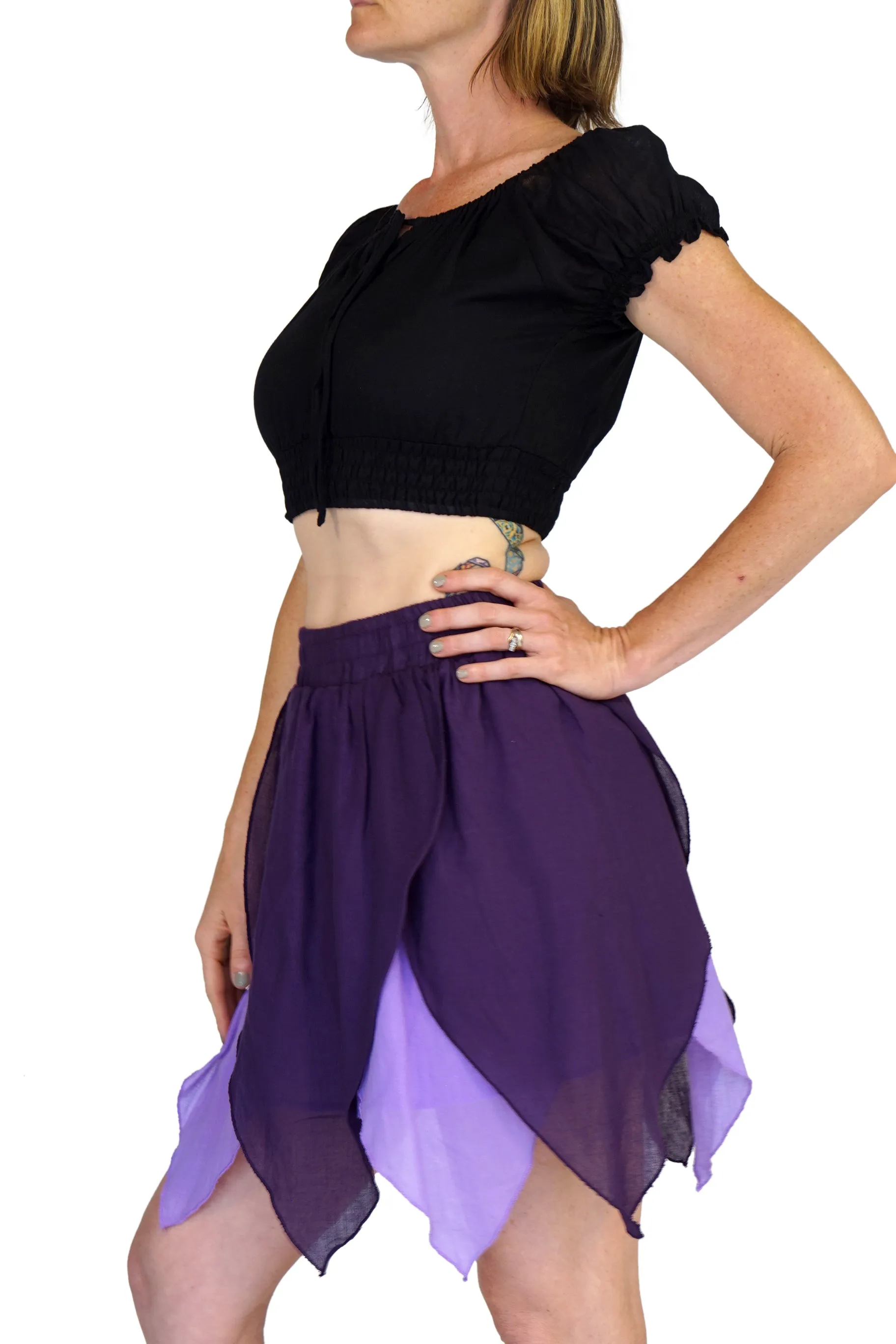 'Peasant Crop Top' Belly Showing Blouse - Black