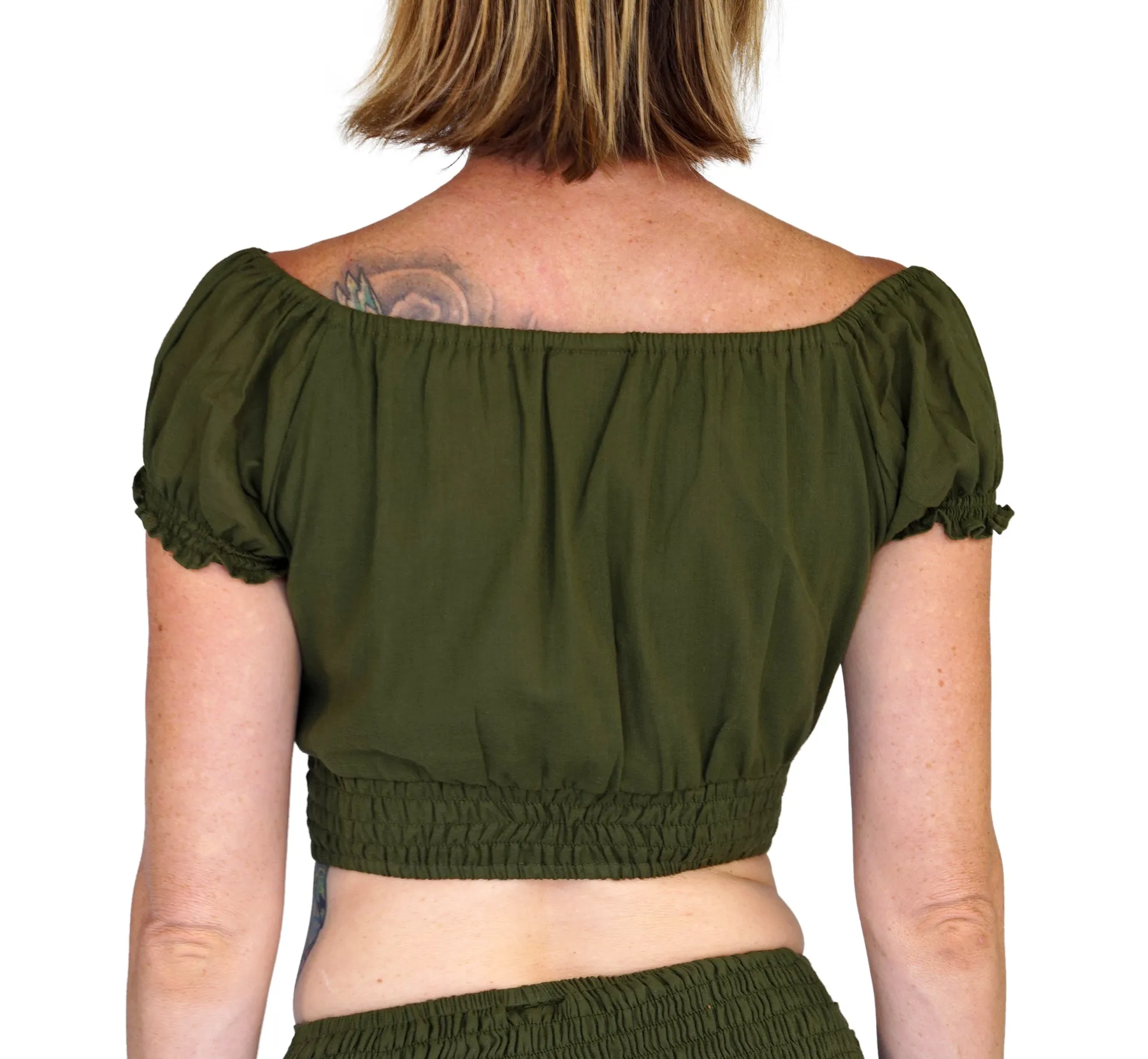 'Peasant Crop Top' Belly Showing Blouse - Green