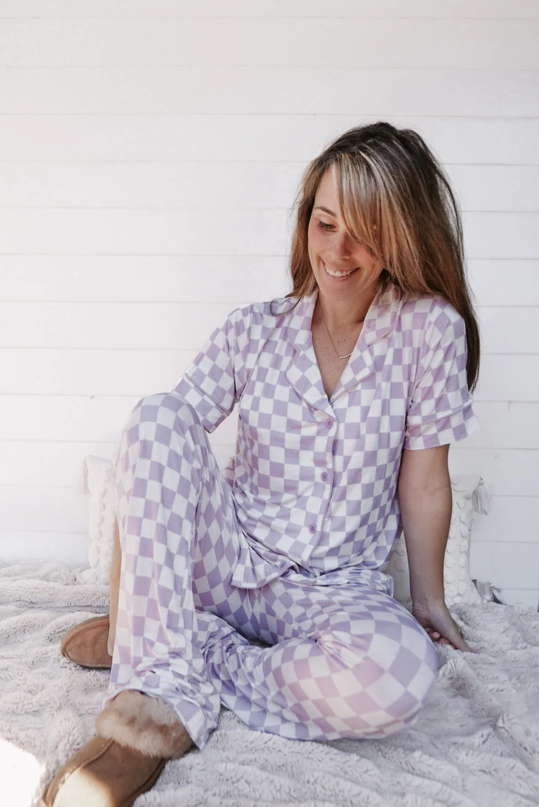 PERIWINKLE CHECKERS WOMEN'S RELAXED FLARE DREAM SET