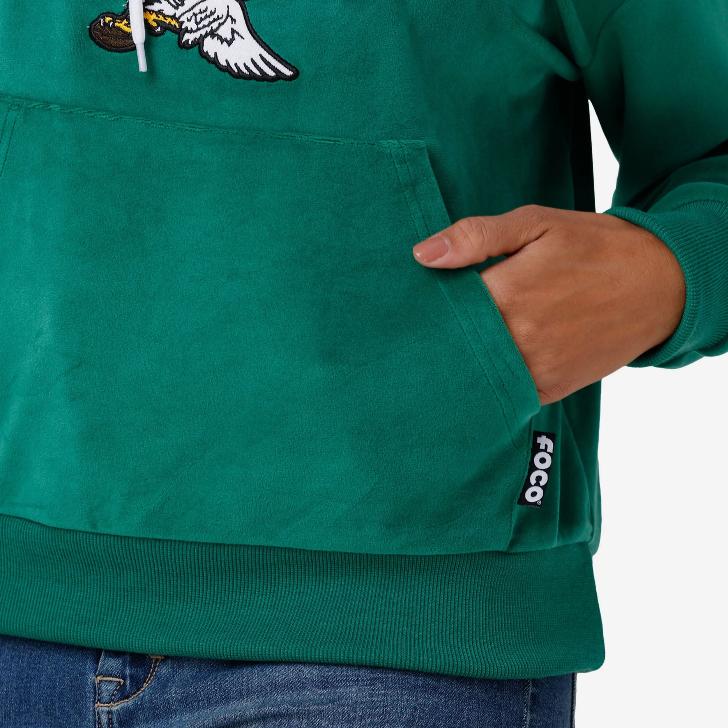 Philadelphia Eagles Womens Kelly Green Velour Hooded Sweatshirt