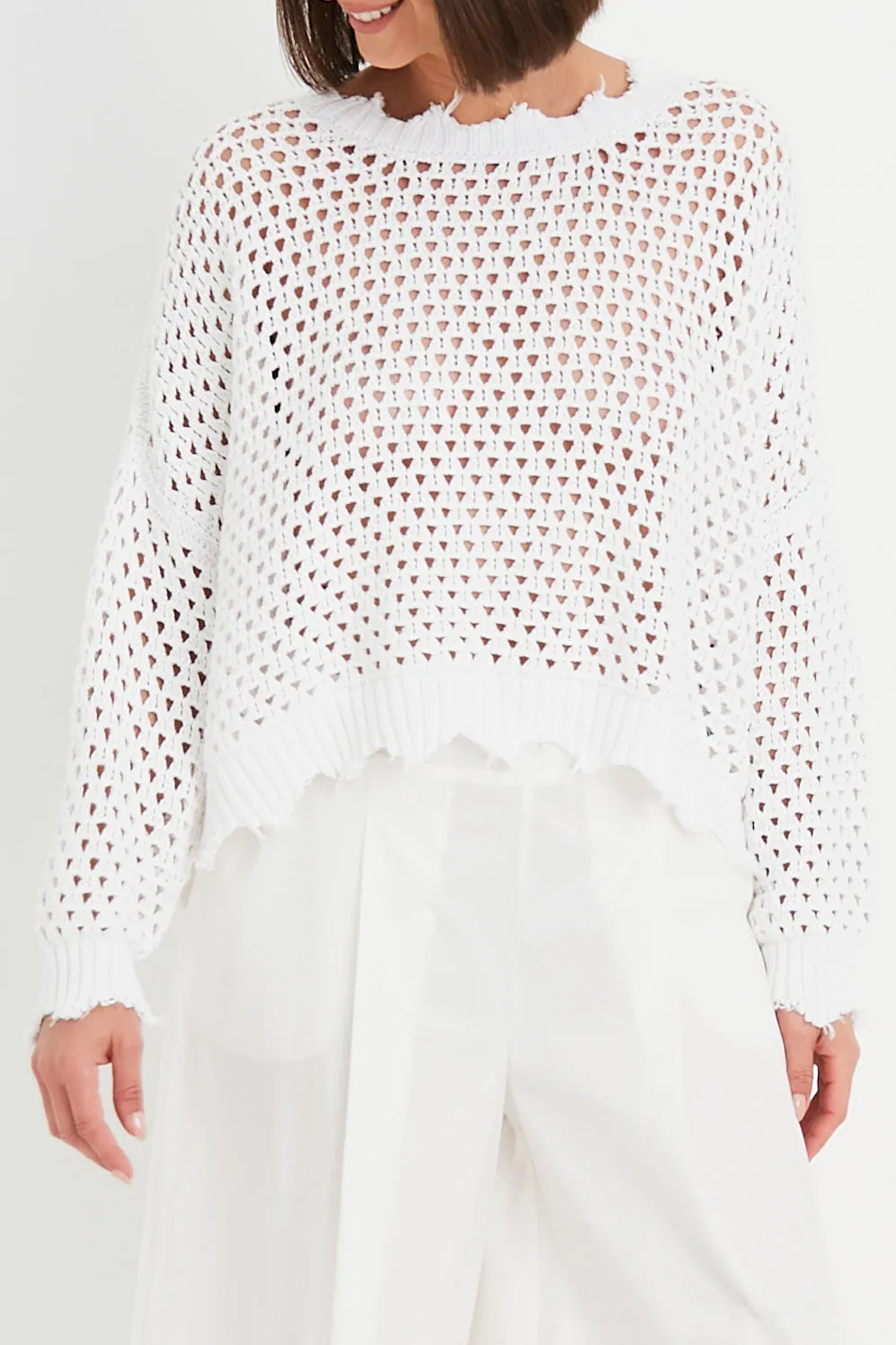 Pima Cotton Hamptons Crewneck Crochet Sweater