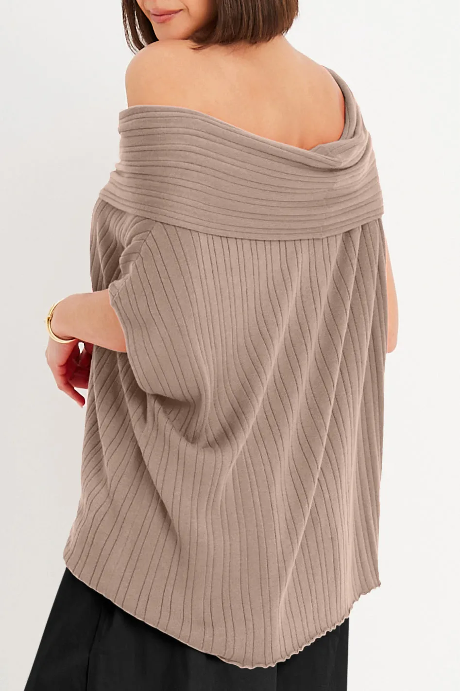 Pima Cotton Ribbed Off The Shoulder Sweater