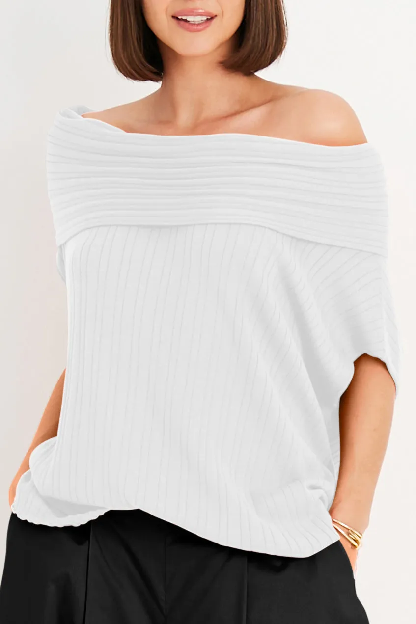 Pima Cotton Ribbed Off The Shoulder Sweater