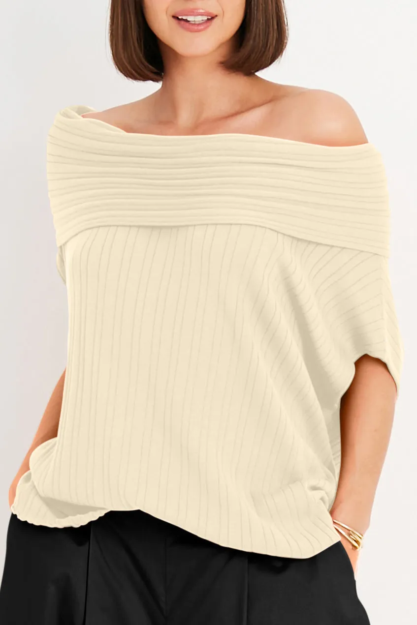 Pima Cotton Ribbed Off The Shoulder Sweater