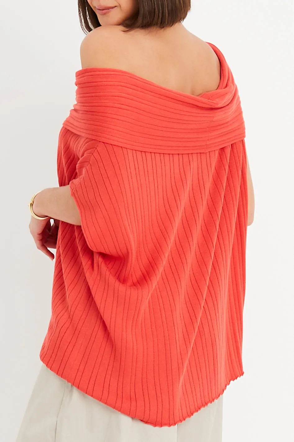 Pima Cotton Ribbed Off The Shoulder Sweater