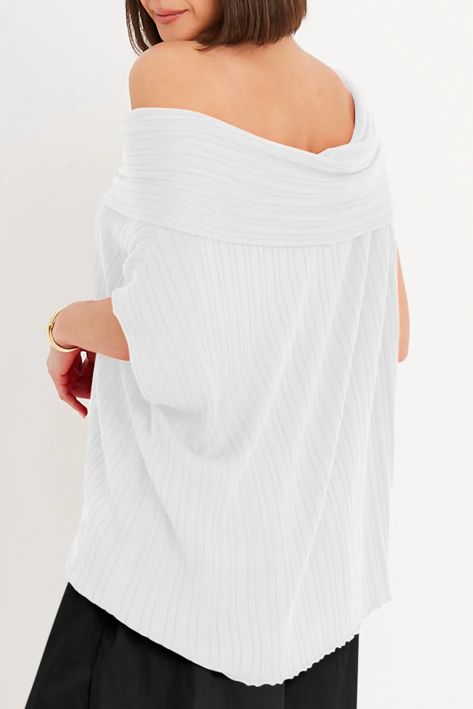 Pima Cotton Ribbed Off The Shoulder Sweater