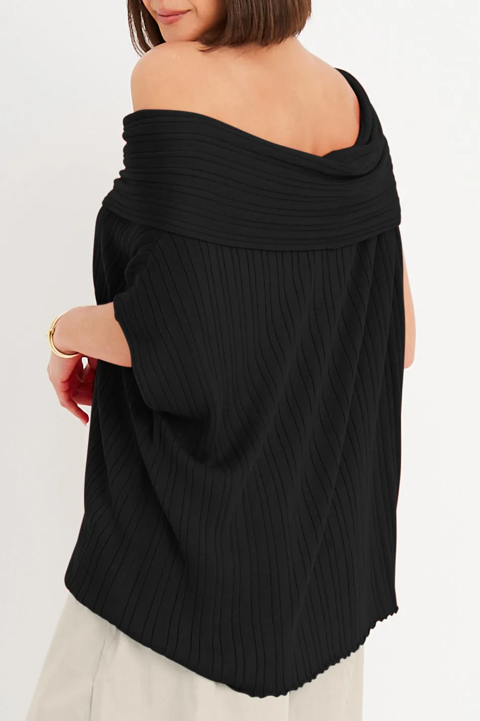 Pima Cotton Ribbed Off The Shoulder Sweater