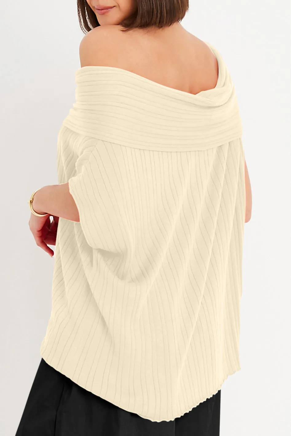 Pima Cotton Ribbed Off The Shoulder Sweater