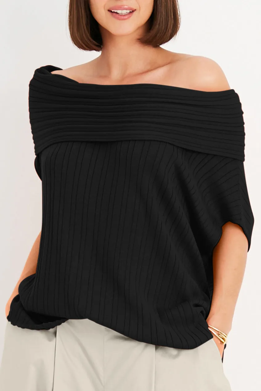 Pima Cotton Ribbed Off The Shoulder Sweater