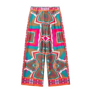 Pink Abstract Prints Robe Blazer / Wide Leg Pants
