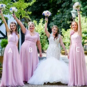 Pink Lace Bridesmaid Dresses,Plus Size One-Shoulder Bridesmaid Dresses,Cheap Chiffon Bridesmaid Dresses,WGY0269