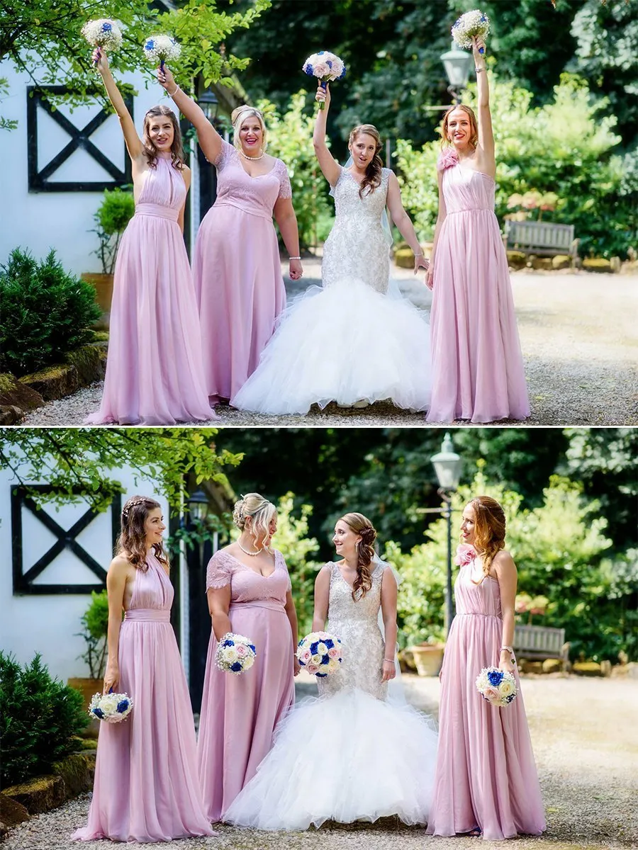 Pink Lace Bridesmaid Dresses,Plus Size One-Shoulder Bridesmaid Dresses,Cheap Chiffon Bridesmaid Dresses,WGY0269