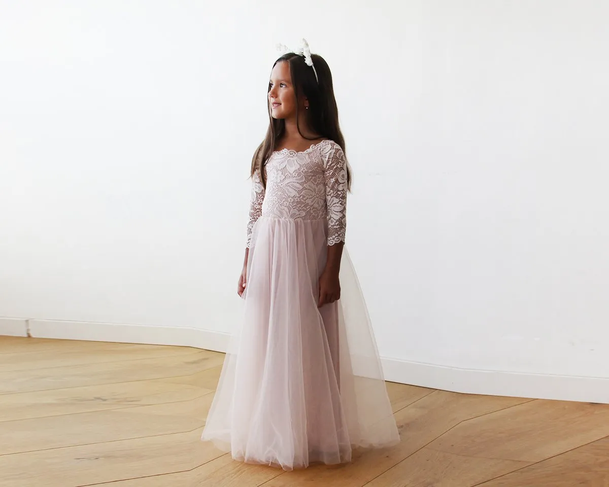 Pink Off-The-Shoulder Wedding Lace & Tulle Train Dress  #1162