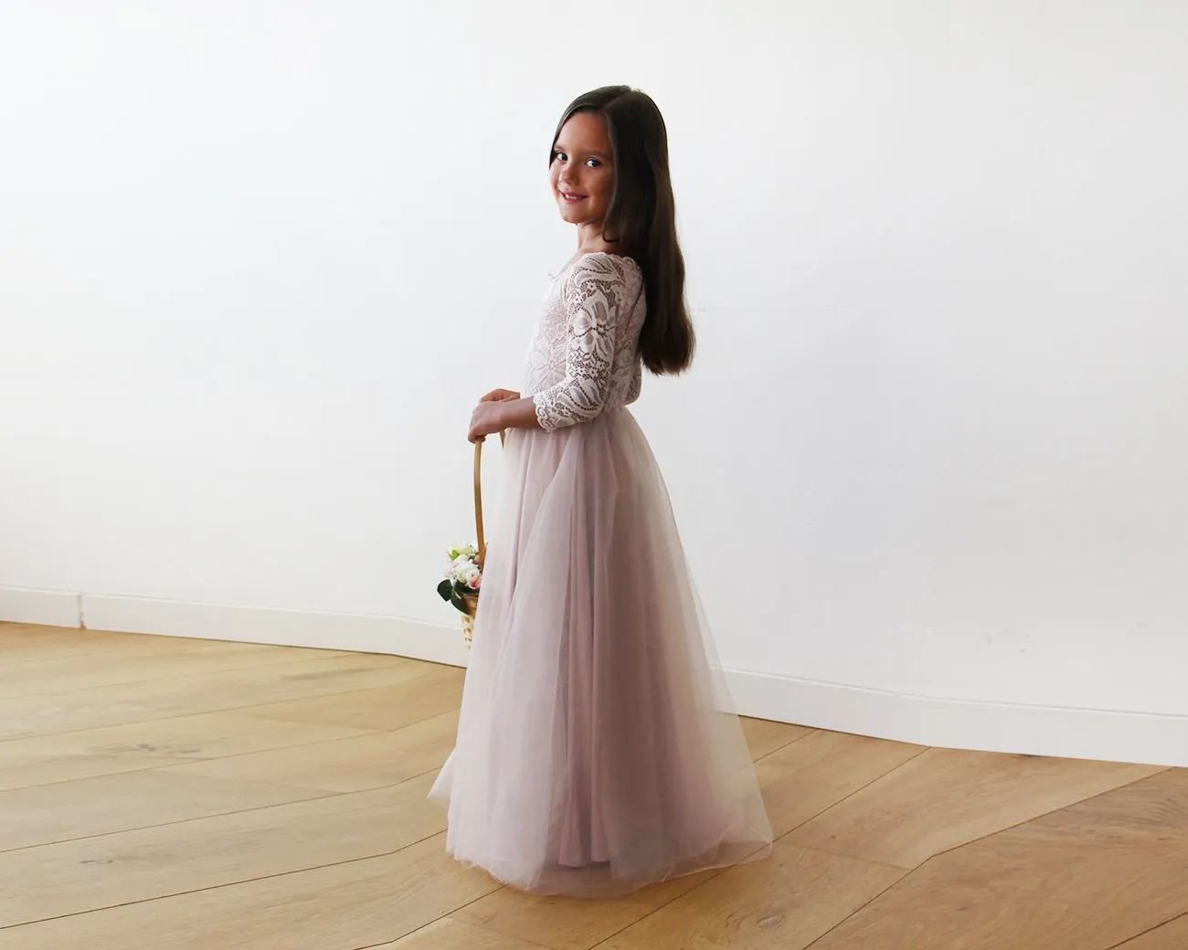 Pink Off-The-Shoulder Wedding Lace & Tulle Train Dress  #1162