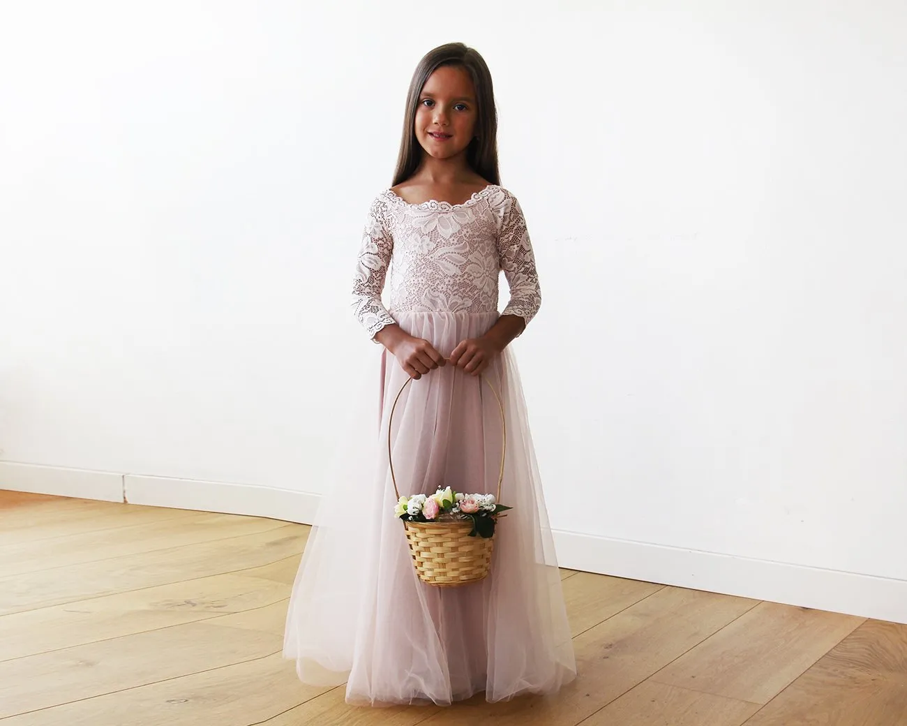 Pink Off-The-Shoulder Wedding Lace & Tulle Train Dress  #1162