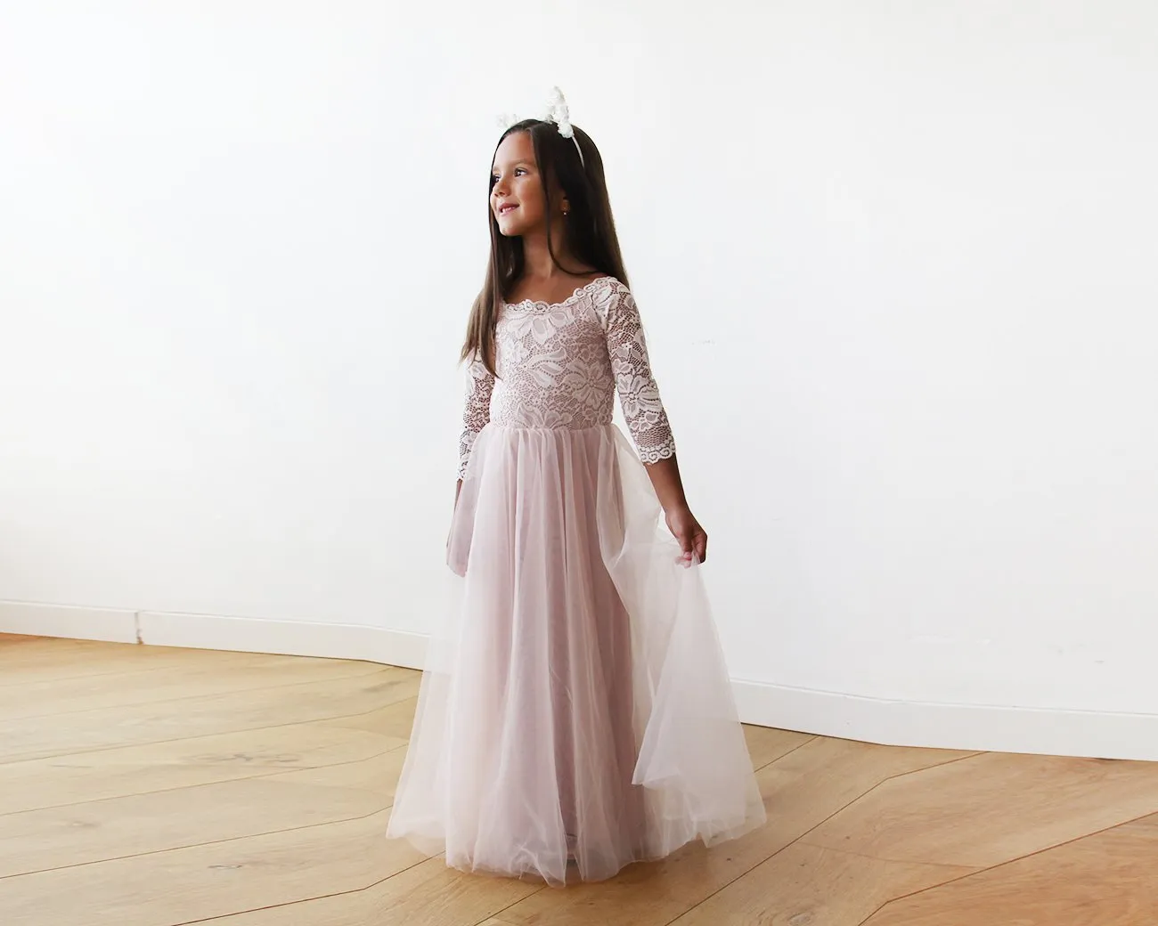 Pink Off-The-Shoulder Wedding Lace & Tulle Train Dress  #1162