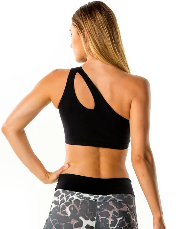 Pink Sun One Shoulder Top - Black