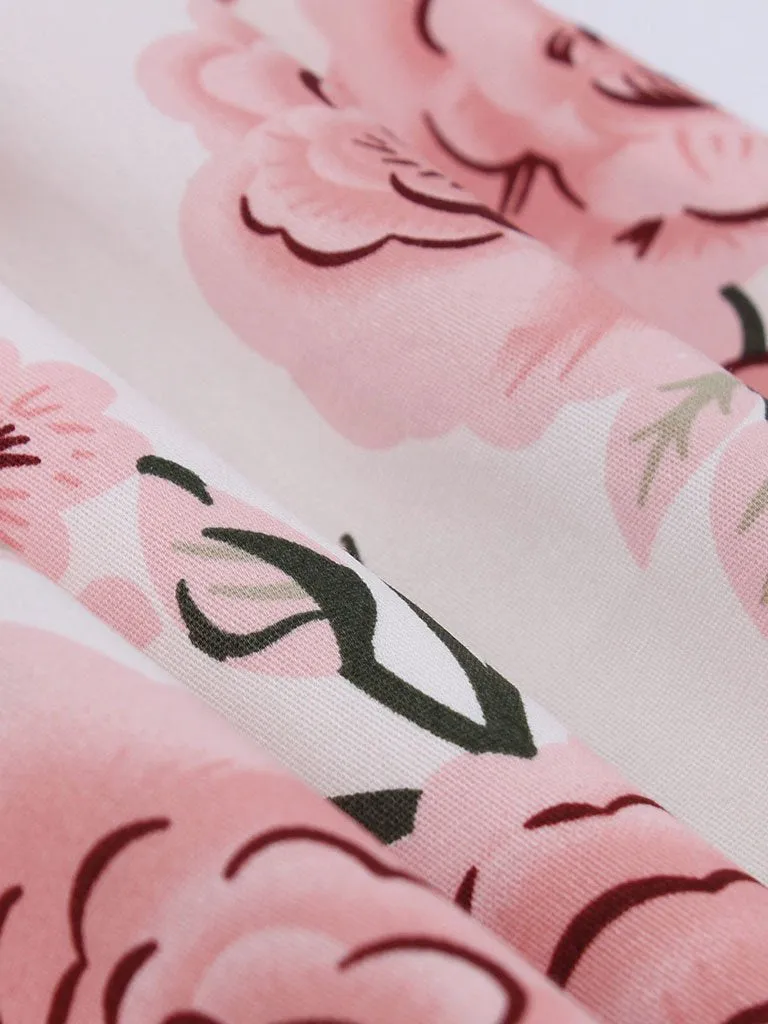 Pink Sweet Heart Collar 1950S Vintage Floral Swing Dress