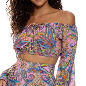 PINKIN' ABOUT YOU - Laced Up Off The Shoulder Crop Top