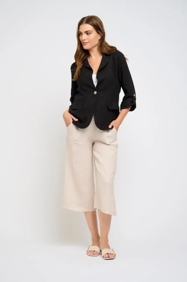 Pistache Crop Linen Pant Beige