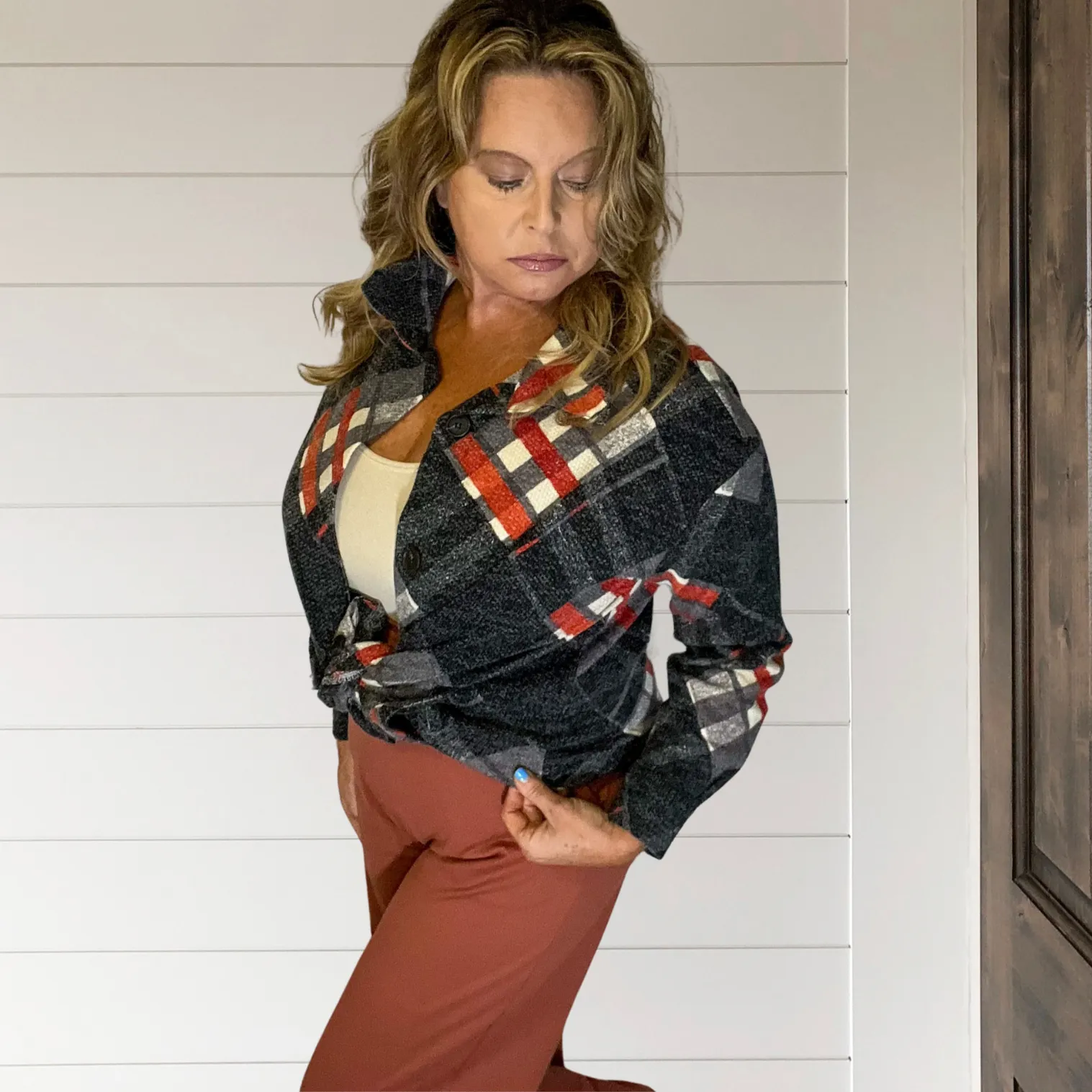 Plaid at the Beach Pocket Button Down Shacket | Cottage Beach