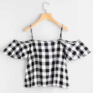 Plaid Crop Off-Shoulder