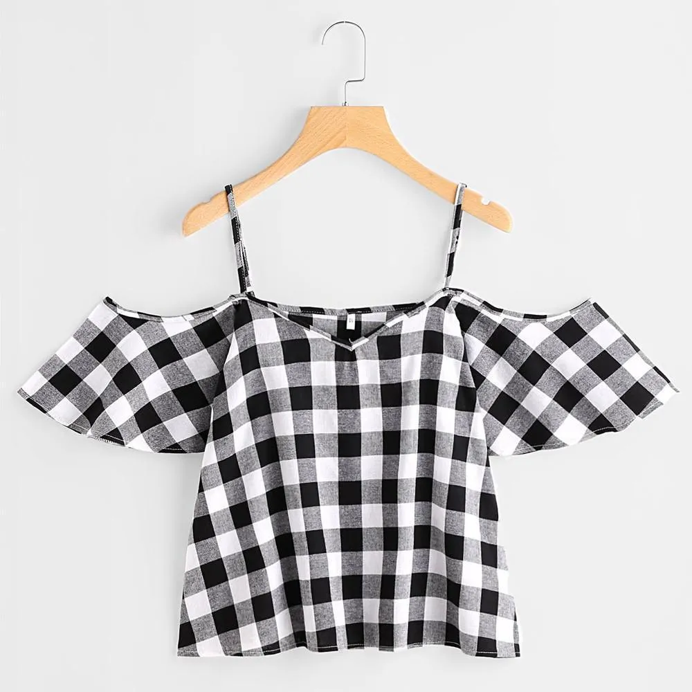 Plaid Crop Off-Shoulder
