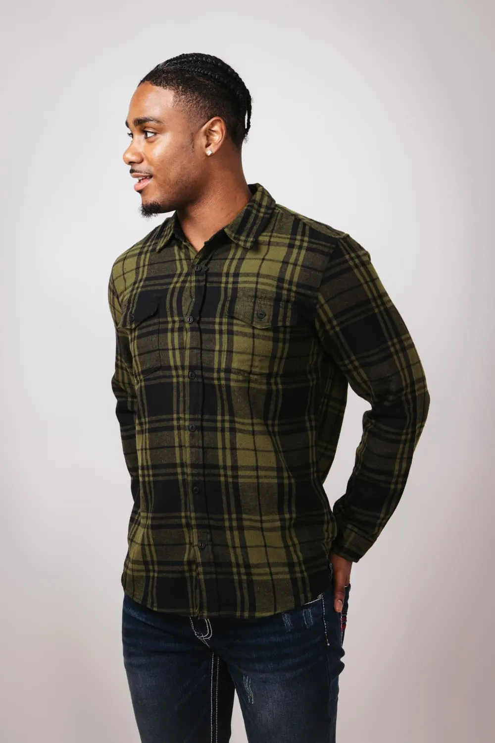 Plaid Flannel Shirt for Men in Army Green | TQ8281GL-ARMY
