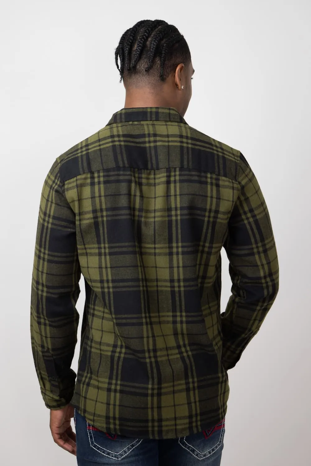 Plaid Flannel Shirt for Men in Army Green | TQ8281GL-ARMY