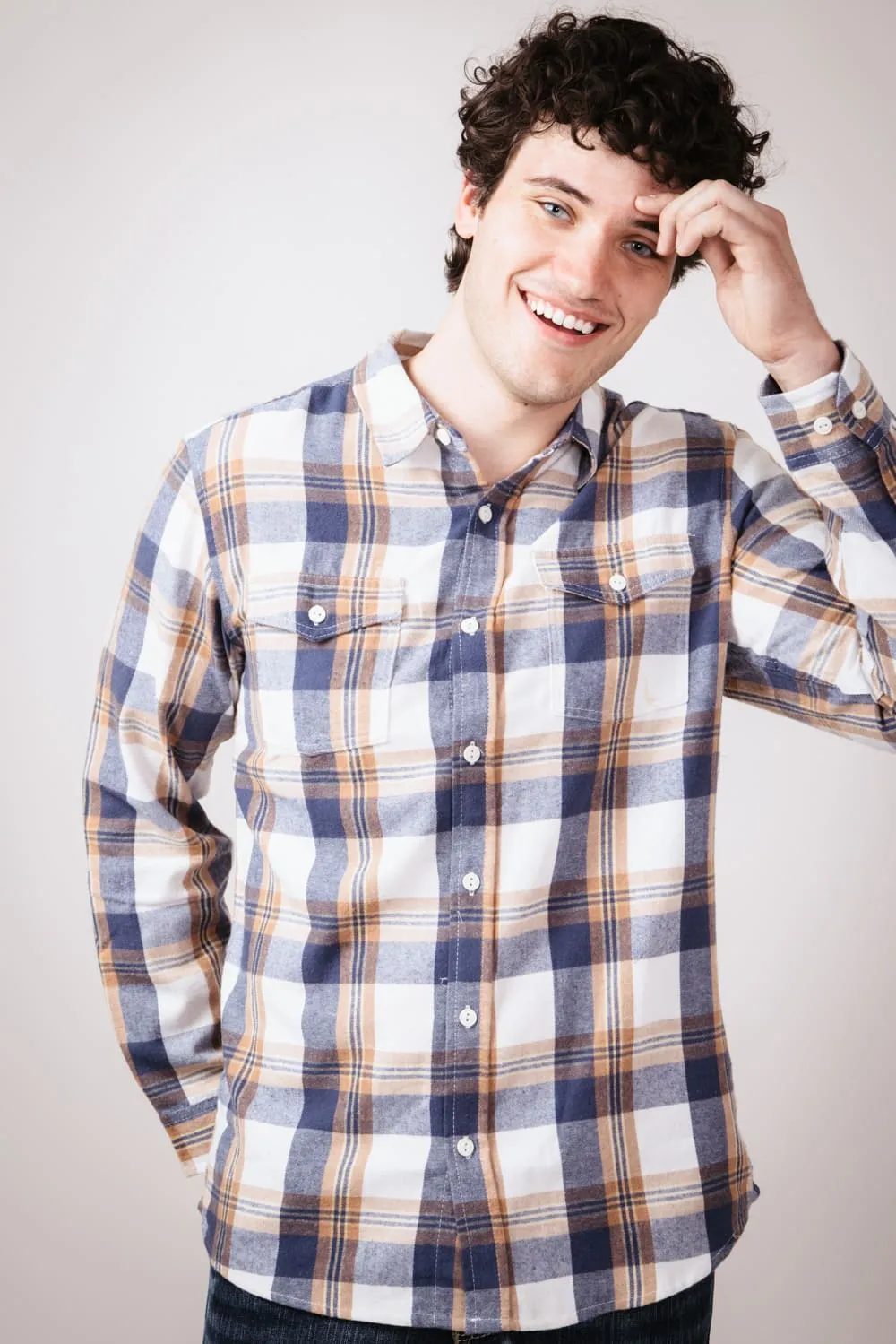 Plaid Flannel Shirt for Men in Ecru | TQ8281GL-ECRU