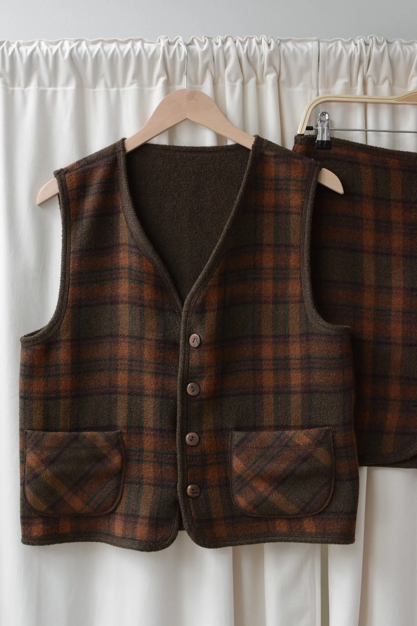 Plaid Flannel Vest Skirt Set