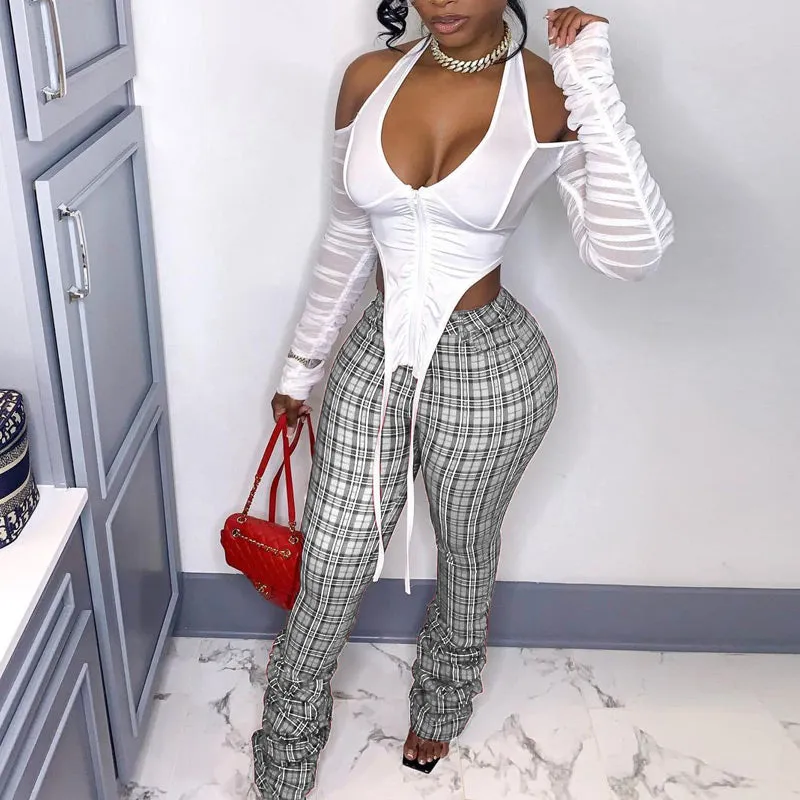Plaid High Waist Stacket Pants
