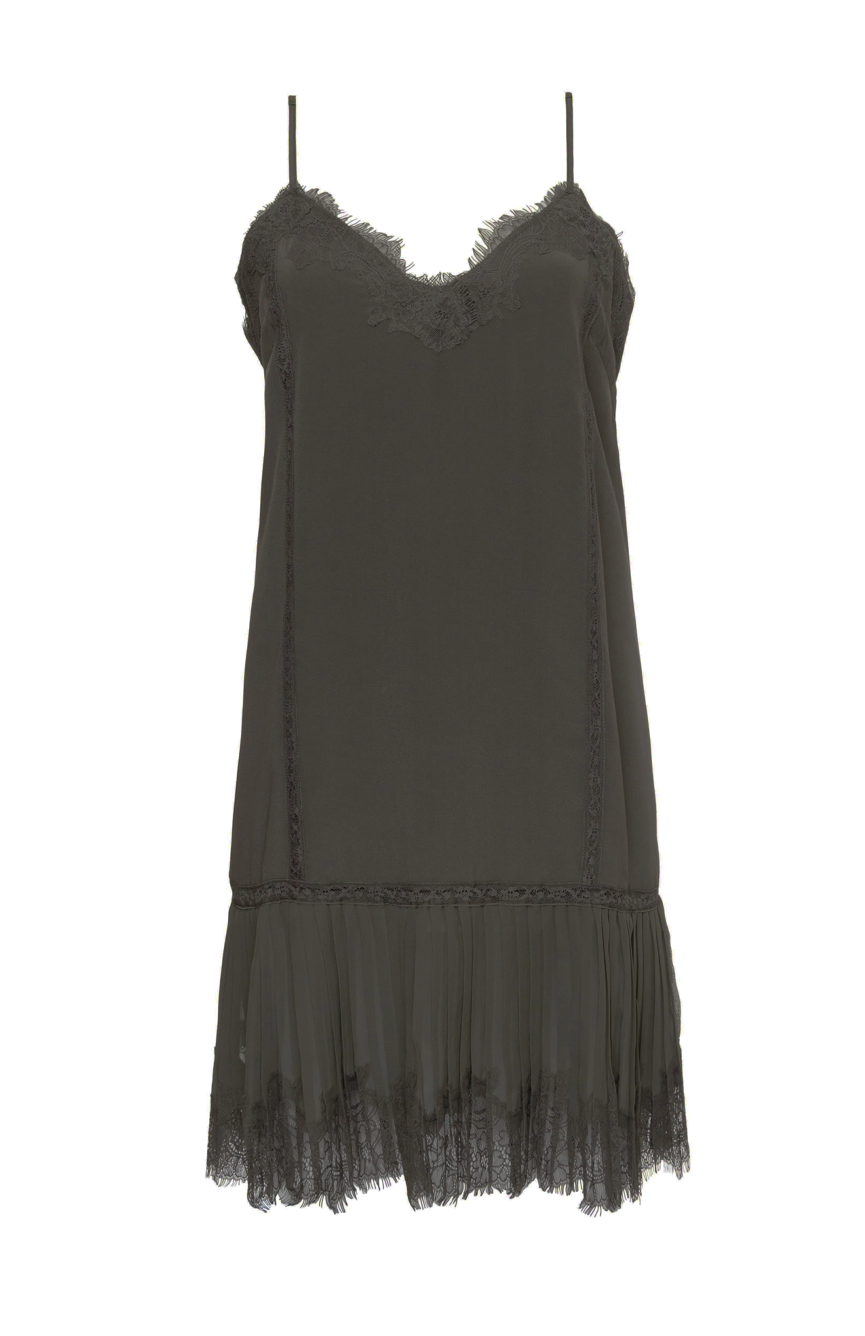 Pleated Lace Silk Dress Pewter
